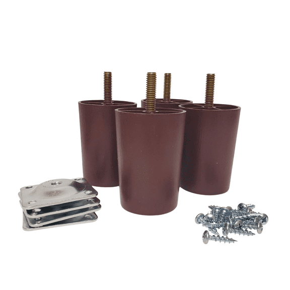 Leg Daddy 3" Brown Round HDPE Plastic Sofa Leg, Set of 4 with T-Plates