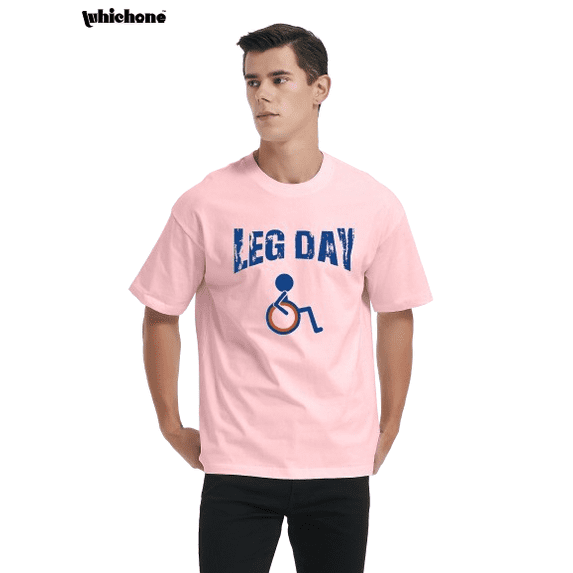 Leg Day Funny Handicap Workout and Gym | Mens Humor Graphic T-Shirt, Pink, Large