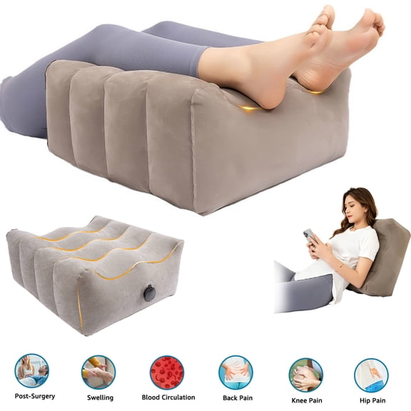 Leg Elevation Pillow, Inflatable Portable Wedge Pillow, Improve Blood Circulation and Reduce Swelling, Use During Recovery from Surgery and Injury, Rest with Elevated Feet, Pregnant Women, Gray