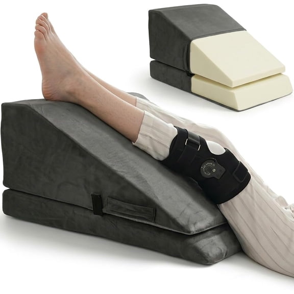 Leg Elevation Pillow for Knee Surgery Recovery - Adjustable Wedge Pillow for Legs, 10.2" Height Post Surgery Elevation for Swelling, ACL & Hip Replacement Recovery Aids with High-Density Foam
