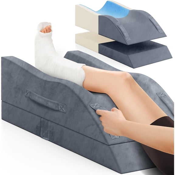 Leg Elevation Pillows, Wedge Pillow for After Surgery, Memory Foam Support Adjustable, Comfort Care Back Knee Hip Ankles Pain, Sleeping Blood Circulation Grey