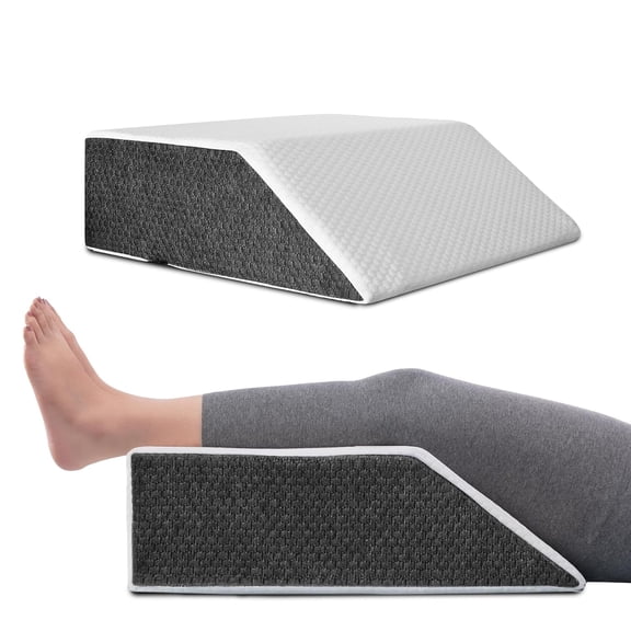 Leg Elevation Wedge Pillow, For Edema, Varicose Veins, Fracture, White & Grey | High Resilience Foam Leg Wedge Cushion For Leg, Knee & Thigh Support | Back Pain & Swelling Relief