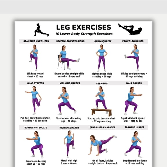 Leg Exercise Chart, Lower Limb Exercise Poster, Leg Exercise Exercise Poster, Fitness Exercise Chart, Home Exercise Poster poster
