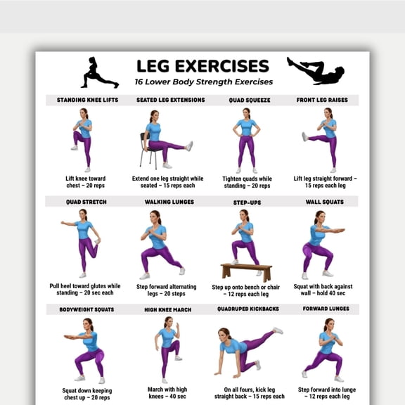 Leg Exercise Chart, Lower Limb Exercise Poster, Leg Exercise Exercise Poster, Fitness Exercise Chart, Home Exercise Poster poster
