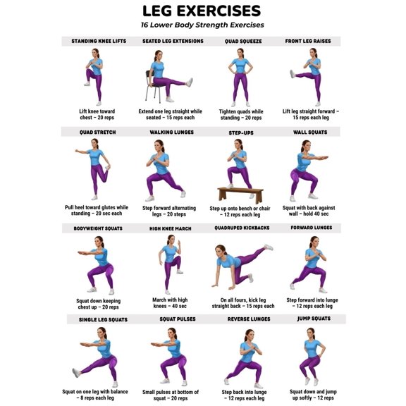 Leg Exercise Chart, Lower Limb Exercise Poster, Leg Exercise Exercise Poster, Fitness Exercise Chart, Home Exercise Poster