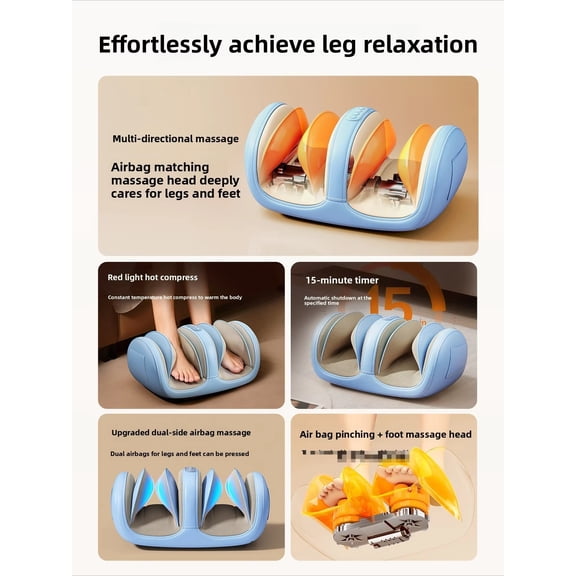 Leg & Foot Massager  Full Air Compression Kneading Massager with Heat, 3 Modes, 3 Intensities, Auto Shut-Off Timer, Rechargeable, Portable Full Leg Relaxation for Home & Office