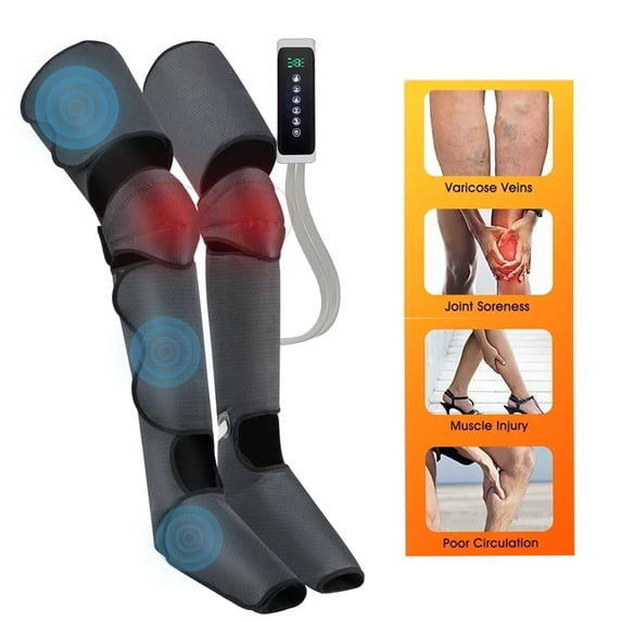 Leg Massager, Air Compression Thigh, Calf, Knee & Foot Massager for Circulation and Pain Relief, Muscles Relaxation, 2 Heat Levels, 3 Modes 3 Intensities
