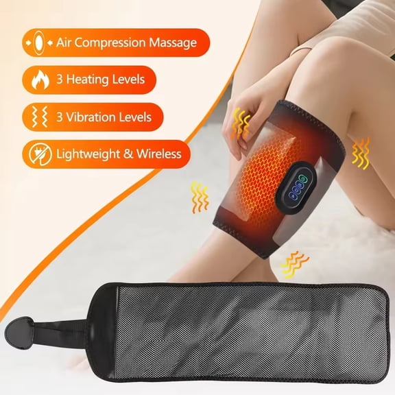 Leg Massager  Cordless Heated Leg Massager with Air Compression & Kneading, 3 Modes, 3 Intensities, Auto Shut-Off Timer, Rechargeable, Portable Calf, Knee & Thigh Relaxation for Home & Office