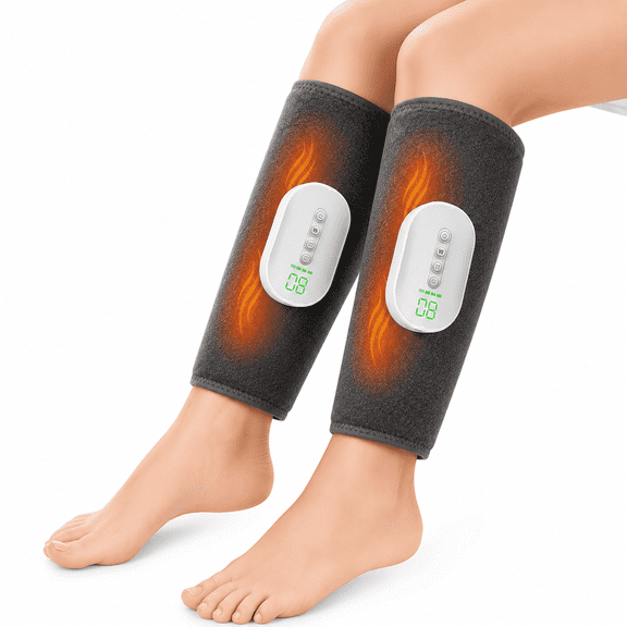 Cordless Leg Massager with Heat - Air Compression Foot Massager with 8 Intensities, 3 Heated Levels & 3 Modes, Portable Massager for Relax, 2 Pack