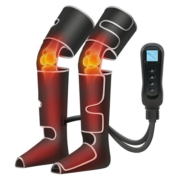 MYNT Leg Massager with Heat and Compression for Foot, Calf, and Thigh Circulation, 5 Modes, Plus Size, Black