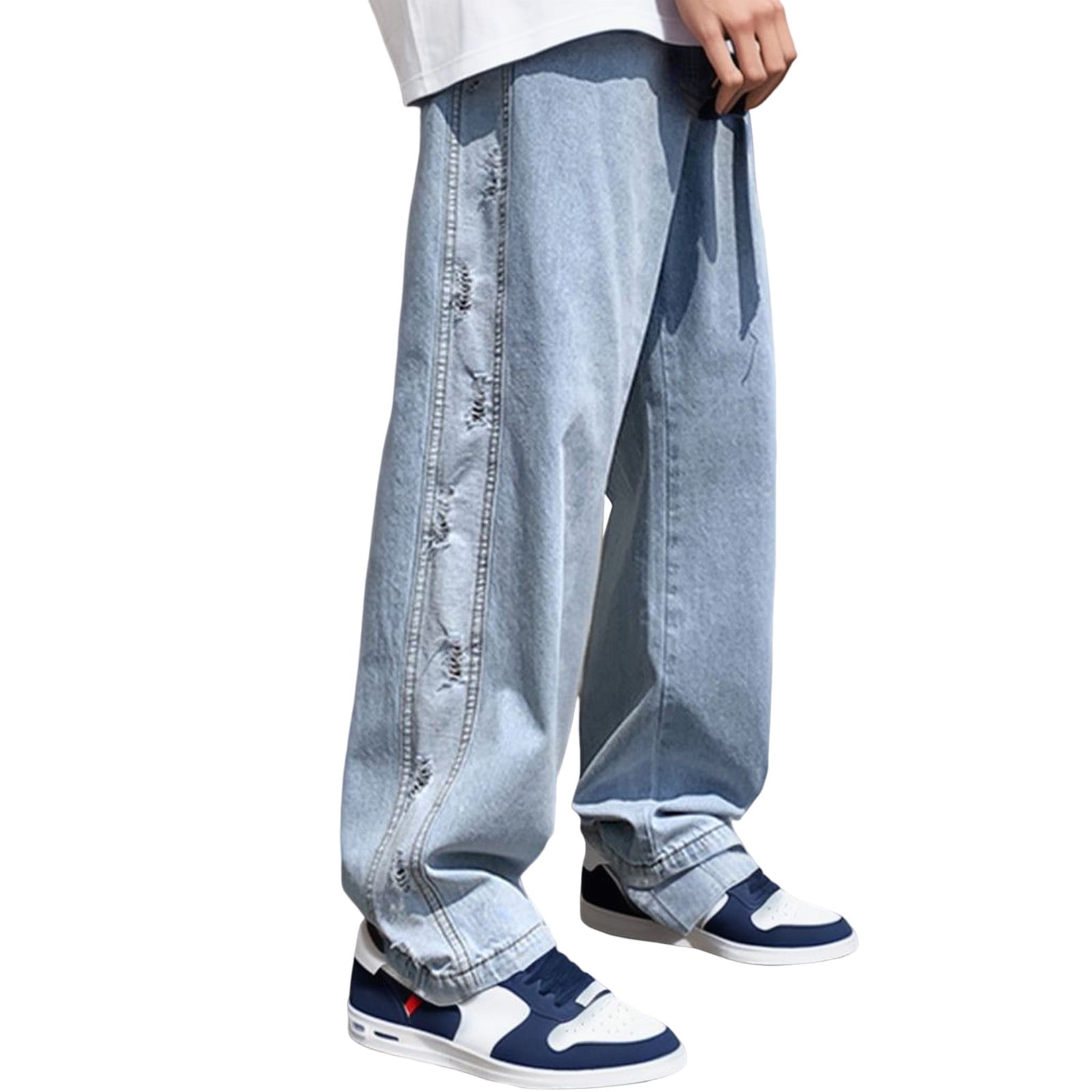 Leg Men's Pants Plus Size Street Jeans Fashion Trousers Loose Wide Men ...