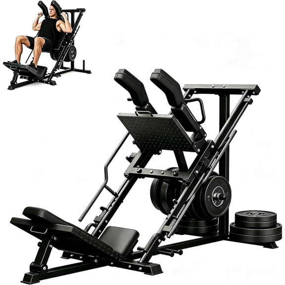 Leg Press Hack Squat Machine 2-in-1 for Home Gym, 45-Degree Linear Bearing Leg Press Machine with 1400LB Capacity, Safety Guards & Weight Storage, Lower Body Workout Equipment for Quads & Glutes