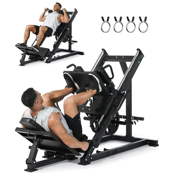 Leg Press Hack Squat Machine Combo, with Linear Bearing & Solid Steel Pipe, Band Pegs, Weight Storage Posts, for Full Lower Body Workout