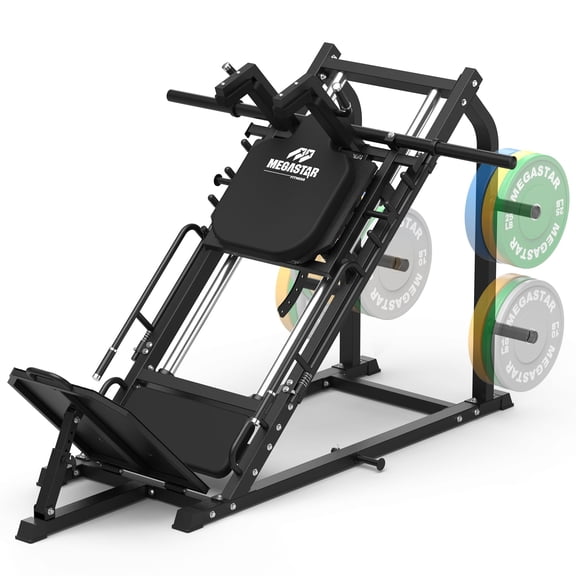 Leg Press and Hack Squat Machine, Double Protection and Silent Pulley Design, 2-in-1 Heavy-Duty Lower Body Machine, 20 Adjustable Angles, Band Pegs, Plate Storage for Home Gym