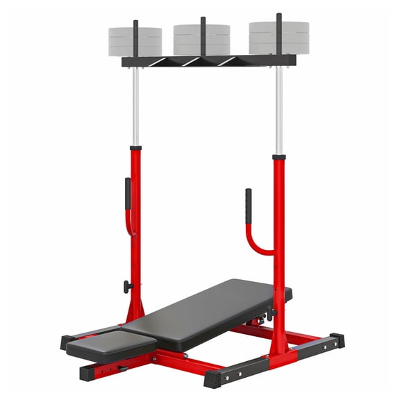 Leg Press Machine, Vertical Adjustable Leg Press with Back & Head Support, 1" Plate Compatible, Home Gym Strength Training, Red