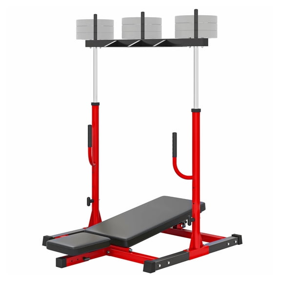 Leg Press Machine, Vertical Leg Press with Adjustable Leg, Back & Head, 1" Plate Compatible, Home Gym Equipment, Red