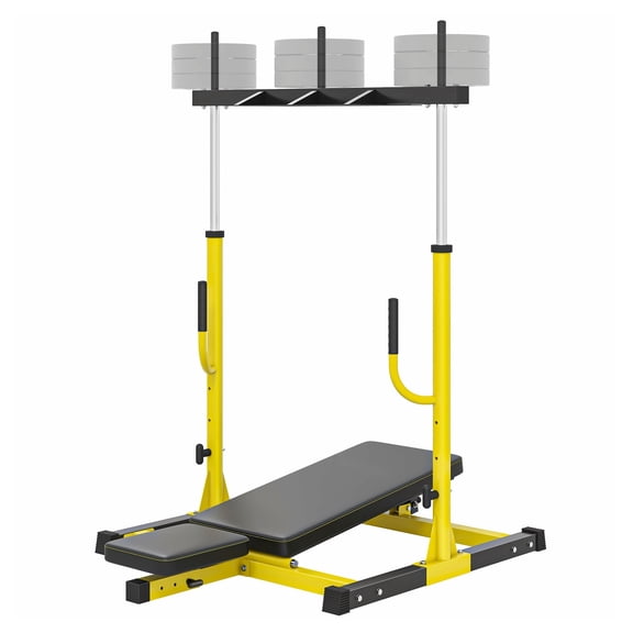 Leg Press Machine, Vertical Leg Press with Adjustable Leg, Back, Head, 1" Plate Compatible, Home Gym Strength Training Equipment, Yellow