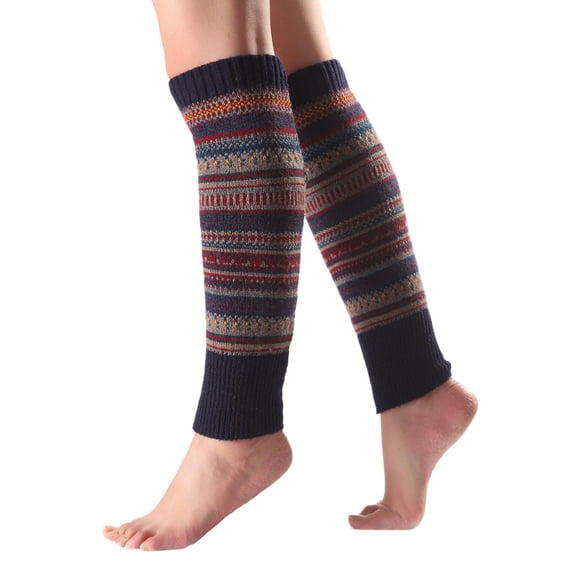 Leg Warmer Womens LSQii Retro Striped Ribbed Knit Long Sock Extra Soft Loose Warm Thermal Knee High Footless Yoga Spory Everyday Wear Navy,Under $3