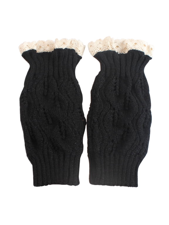Leg Warmers - Women Cable Knit Crochet Boot Cuffs - Thick Warm Winter Socks Crew Cushion - Lace Knitted Boot Sock Cuffs - Perfect Gift Black