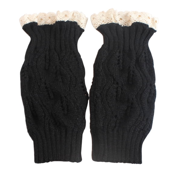 Leg Warmers - Women Cable Knit Crochet Boot Cuffs - Thick Warm Winter Socks Crew Cushion - Lace Knitted Boot Sock Cuffs - Perfect Gift Black
