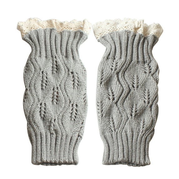 Leg Warmers - Women Cable Knit Crochet Boot Cuffs - Thick Warm Winter Socks Crew Cushion - Lace Knitted Boot Sock Cuffs - Perfect Gift Grey