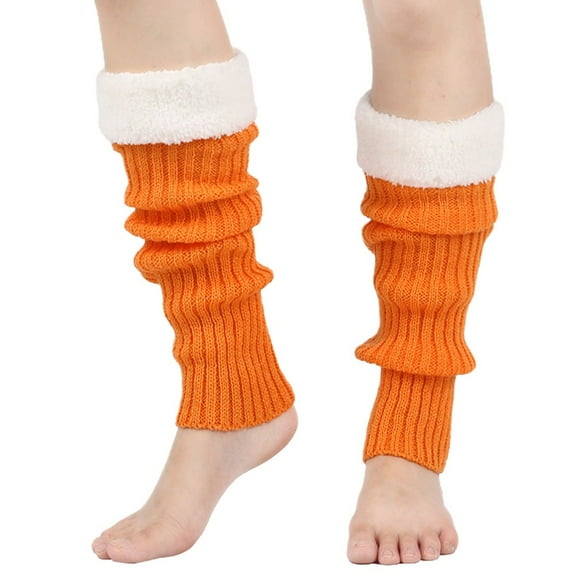 Leg Warmers for Women Girl 80S Y2K Ribbed Striped Leg Warmer Fleece Plush Trim Knitted Christmas Socks Fall Winter Streetwear Striped Knit Leg Warmers Christmas Leg Sleeves Knee Length Leg Cover Sock
