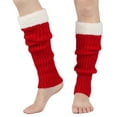 thumbnail image 1 of Leg Warmers for Women Girl 80S Y2K Ribbed Striped Leg Warmer Fleece Plush Trim Knitted Christmas Socks Fall Winter Streetwear Striped Knit Leg Warmers Christmas Leg Sleeves Knee Length Leg Cover Sock, 1 of 3