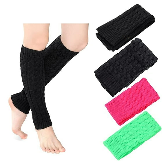 Leg Warmers Women's Fashion Knitted Crochet Long Boot Socks, 4 Pairs Knee High Cable Knit Thermal Winter Sleeve for Lady(Black,Gray,Green,Rose Red)