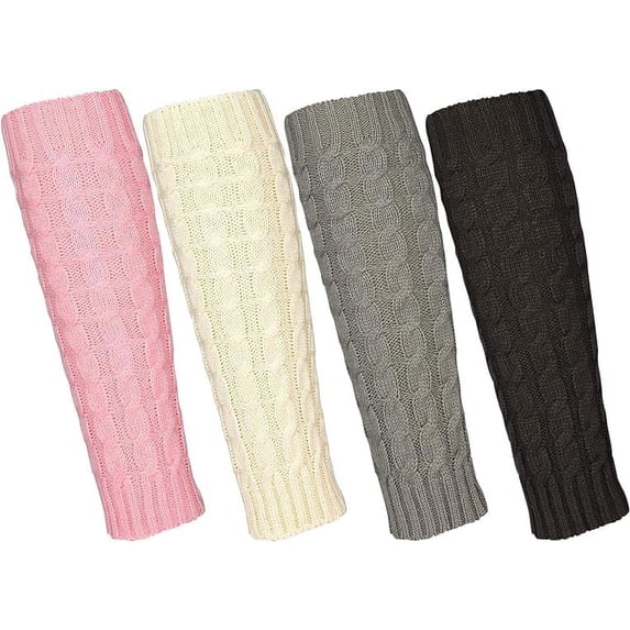 Leg Warmers Women's Fashion Knitted Crochet Long Boot Socks, 4 Pairs Knee High Cable Knit Thermal Winter Sleeve for Lady(Pink, Beige, Light gray, Dark gray)