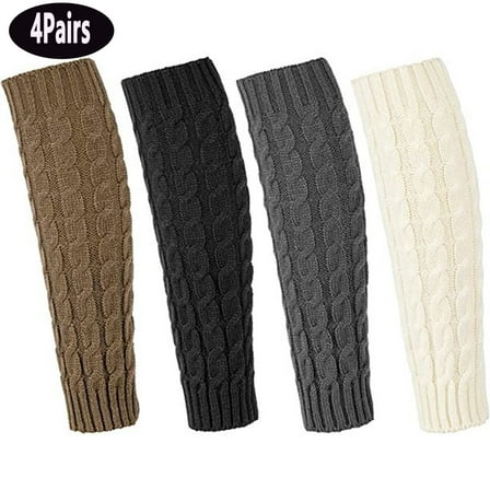 Leg Warmers Women's Fashion Knitted  Long Boot Socks, 4 Pairs Knee High Cable Knit Thermal Winter Sleeve for Lady(Black,White,Brown,Gray)
