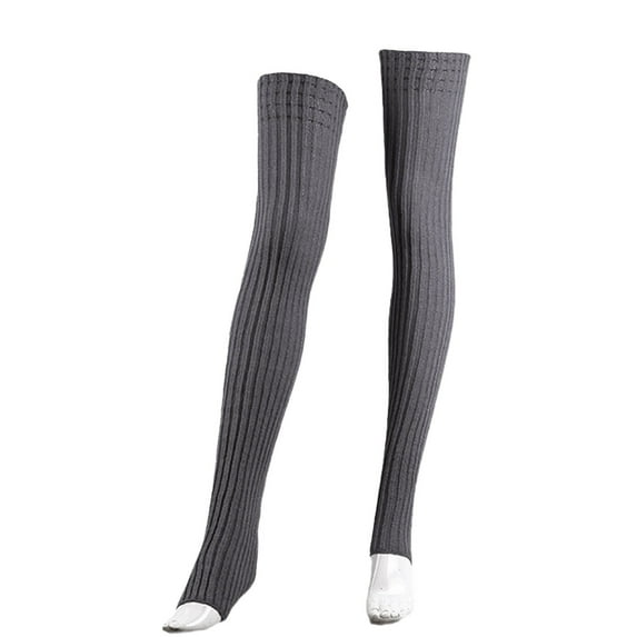 Leg Warmers for Womens LSQii Cozy Soft Knit Warm Thermal Thigh High Socks Solid Color Length Over Knee Fingerless Stockings Fashion Accessorie Dark Gray