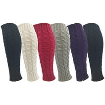 Leg Warmers for Women, 6 Pairs Knee High Cable Knit Warm Thermal Acrylic Winter Sleeve (Pack A)