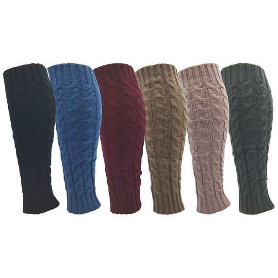 Leg Warmers for Women, 6 Pairs Knee High Cable Knit Warm Thermal Acrylic Winter Sleeve (Pack B)