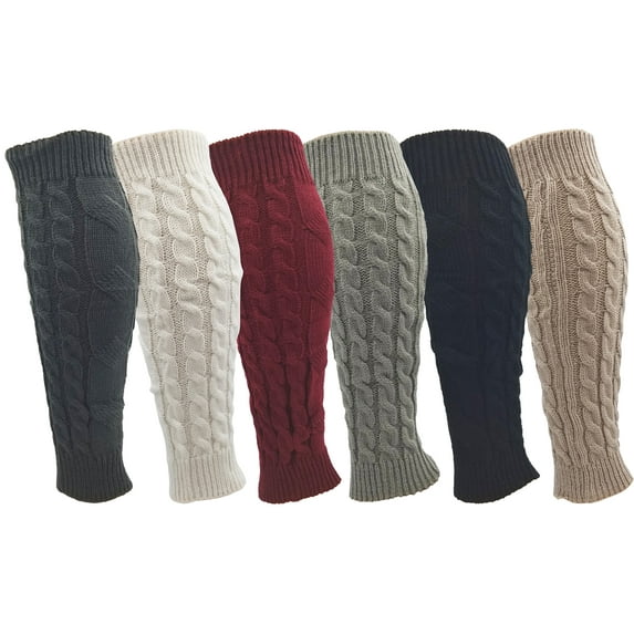 Leg Warmers for Women, 6 Pairs Knee High Cable Knit Warm Thermal Acrylic Winter Sleeve (Pack C)