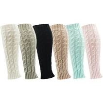 Leg Warmers for Women, 6 Pairs Knee High Cable Knit Warm Thermal Acrylic Winter Sleeve (Pack D)