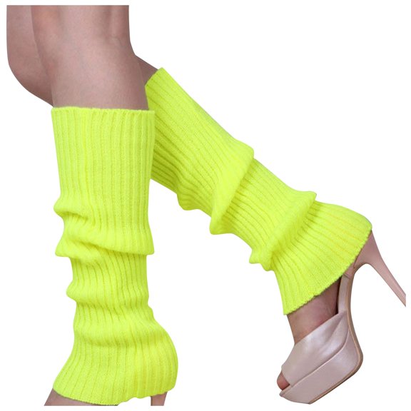 Leg Warmers for Women 80s Cable Knit Leg Warmer for Ballet Dance Figure Skating Yoga Party Junior Neon Long Yellow One Size