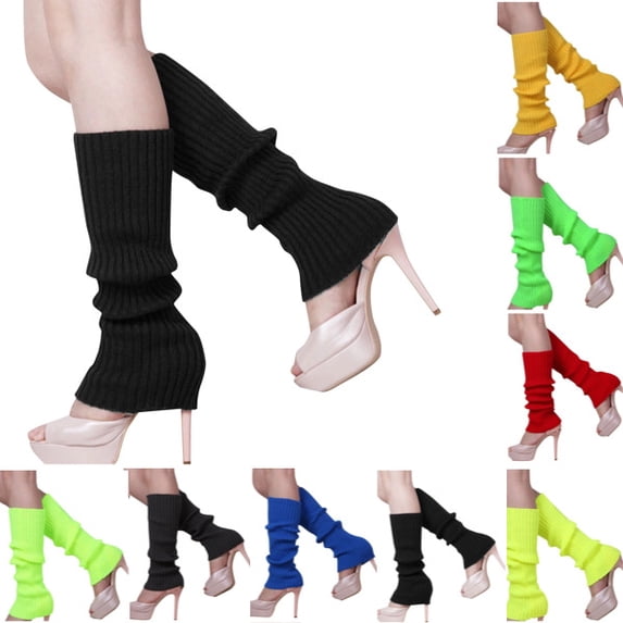 Leg Warmers for Women 80s Cable Knit Leg Warmer for Ballet Dance Figure Skating Yoga Party Long Socks Black