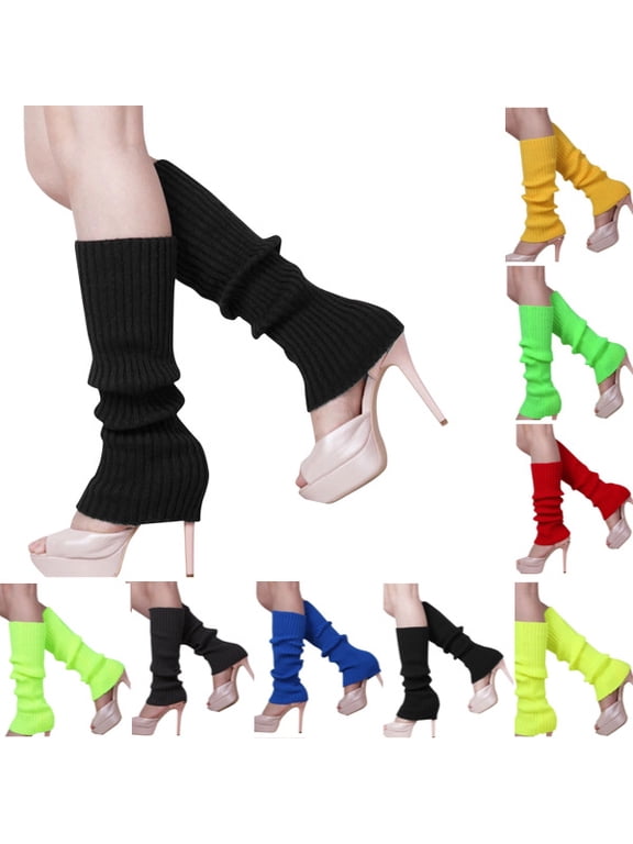 Leg Warmers for Women 80s Cable Knit Leg Warmer for Ballet Dance Figure Skating Yoga Party Long Socks Black