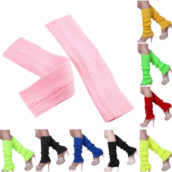 Leg Warmers for Women 80s Cable Knit Leg Warmer for Ballet Dance Figure Skating Yoga Party Long Socks Pink