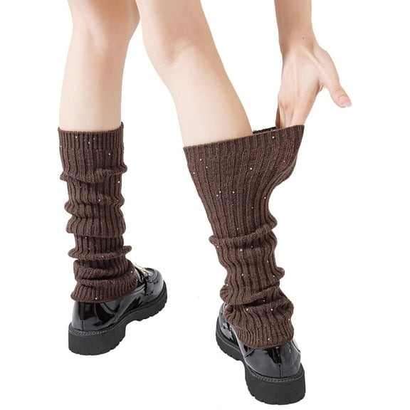 Leg Warmers for Women Y2k Knit Ruffle Leg Warmer Winter with Sequin, Kawaii Long Sock Goth Harajuku Accessories