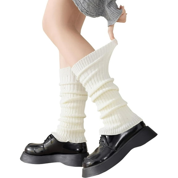 Leg Warmers for Women Y2k Knit Ruffle Leg Warmer Winter with Sequin, Kawaii Long Sock Goth Harajuku Accessories