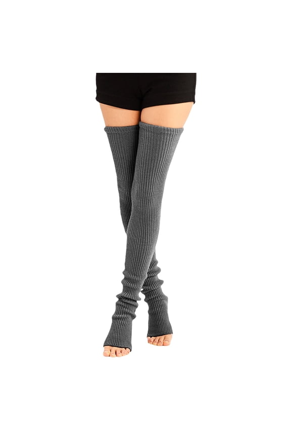 Leg Warmers for Womens LSQii Knit Warm Thermal Thigh High Socks SCozy Soft olid Color Length Over Knee Fingerless Stockings for Yoga Sports Dark Gray