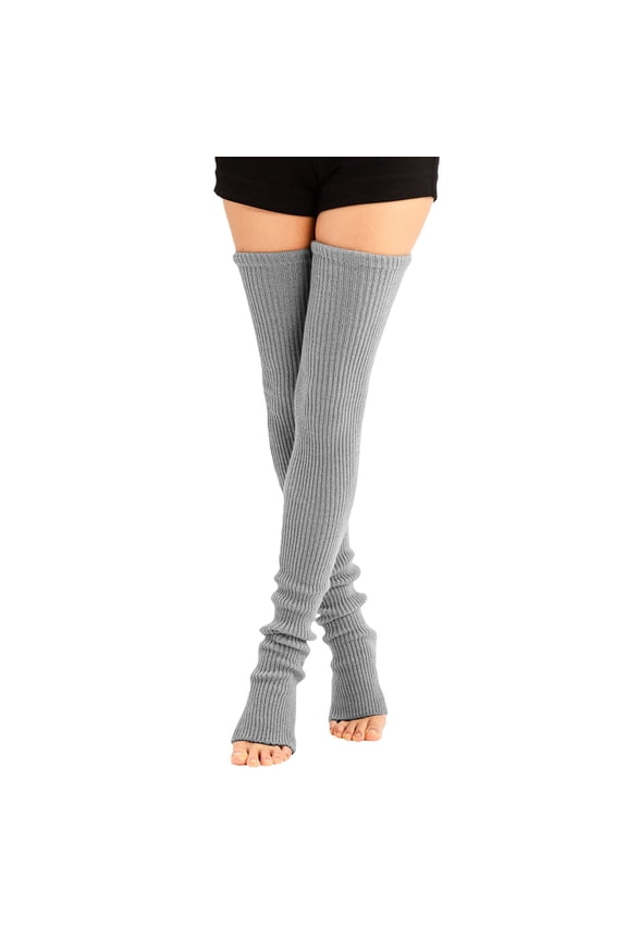 Leg Warmers for Womens LSQii Knit Warm Thermal Thigh High Socks SCozy Soft olid Color Length Over Knee Fingerless Stockings for Yoga Sports Grey
