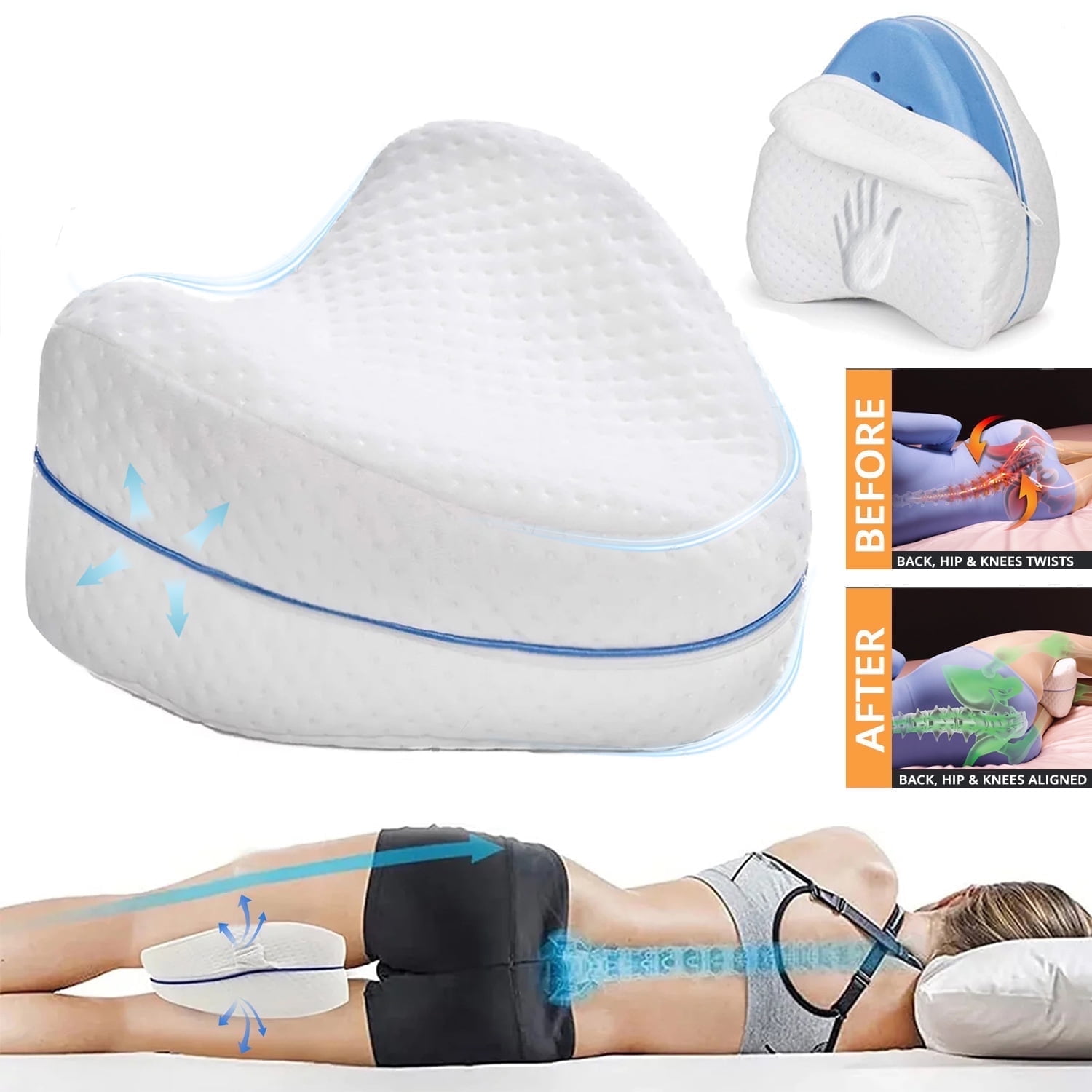 Leg pillow for side sleeping Elevation blood circulation foam leg pillow for back pain knee surgery recovery,Removable and Washable Cover (1 Pack) White