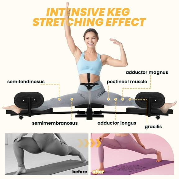 Leg stretching machine, 360° casters, 330-pound capacity, black leg stretching and splitting machine, steel frame, flexible stretching machine, PU pad, artificial leather, 0~240° range