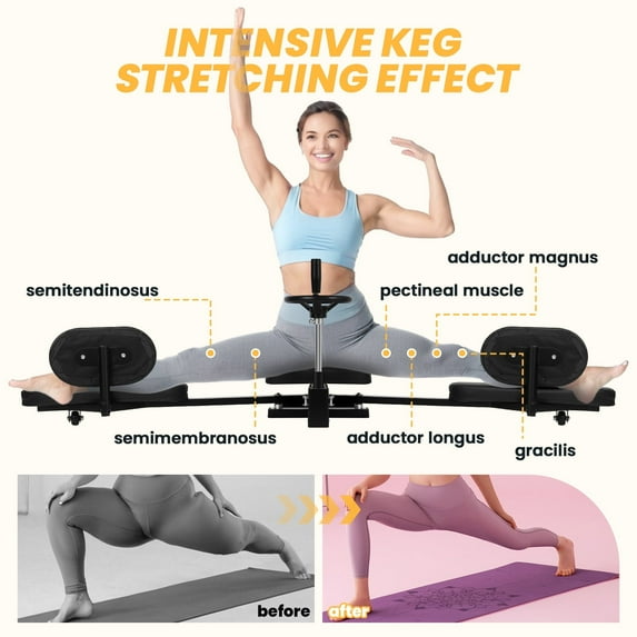 Leg stretching machine, 360° casters, 330-pound capacity, black leg stretching and splitting machine, steel frame, flexible stretching machine, PU pad, artificial leather, 0~240° range