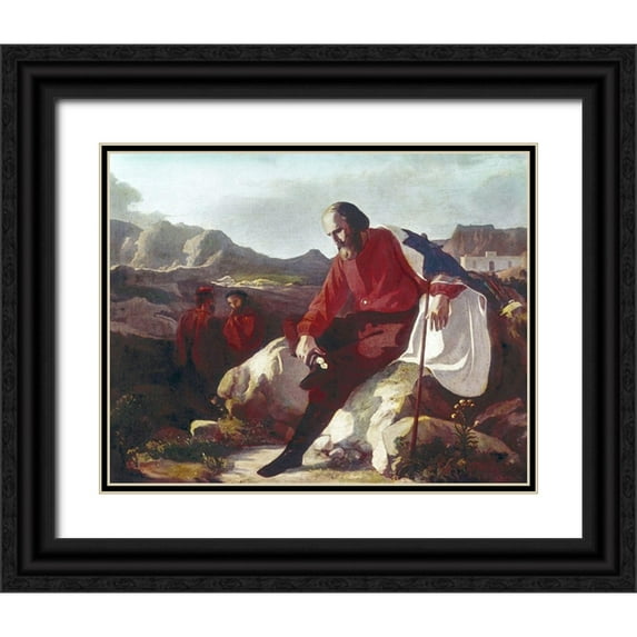 Lega, Silvestro 24x20 Black Ornate Wood Framed with Double Matting Museum Art Print Titled - Garibaldi On The Island of Caprera