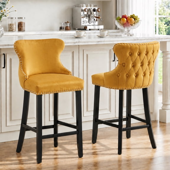 Bar Stools Set of 2, LegaHome 26" Counter Height Bar Stools with Back Sets of 2, Velvet Upholstered Bar Stool with Button Tufted & Nailhead Trim, Counter Stool for 35-39" Kitchen Island, Yellow