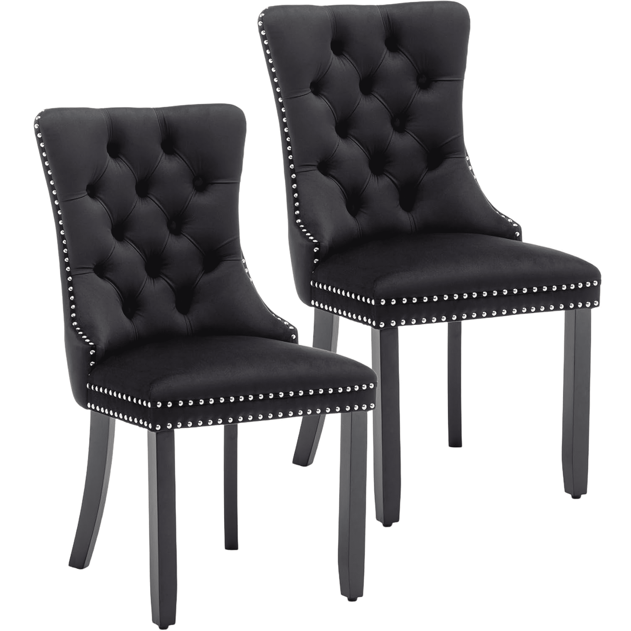 LegaHome Dining Chairs Set of 2, Velvet Upholstered Dining Chair with Nailhead Trim&Solid Wood Legs, Button Padded Dining Chairs Set for Kitchen Dining Room Living Room, Black