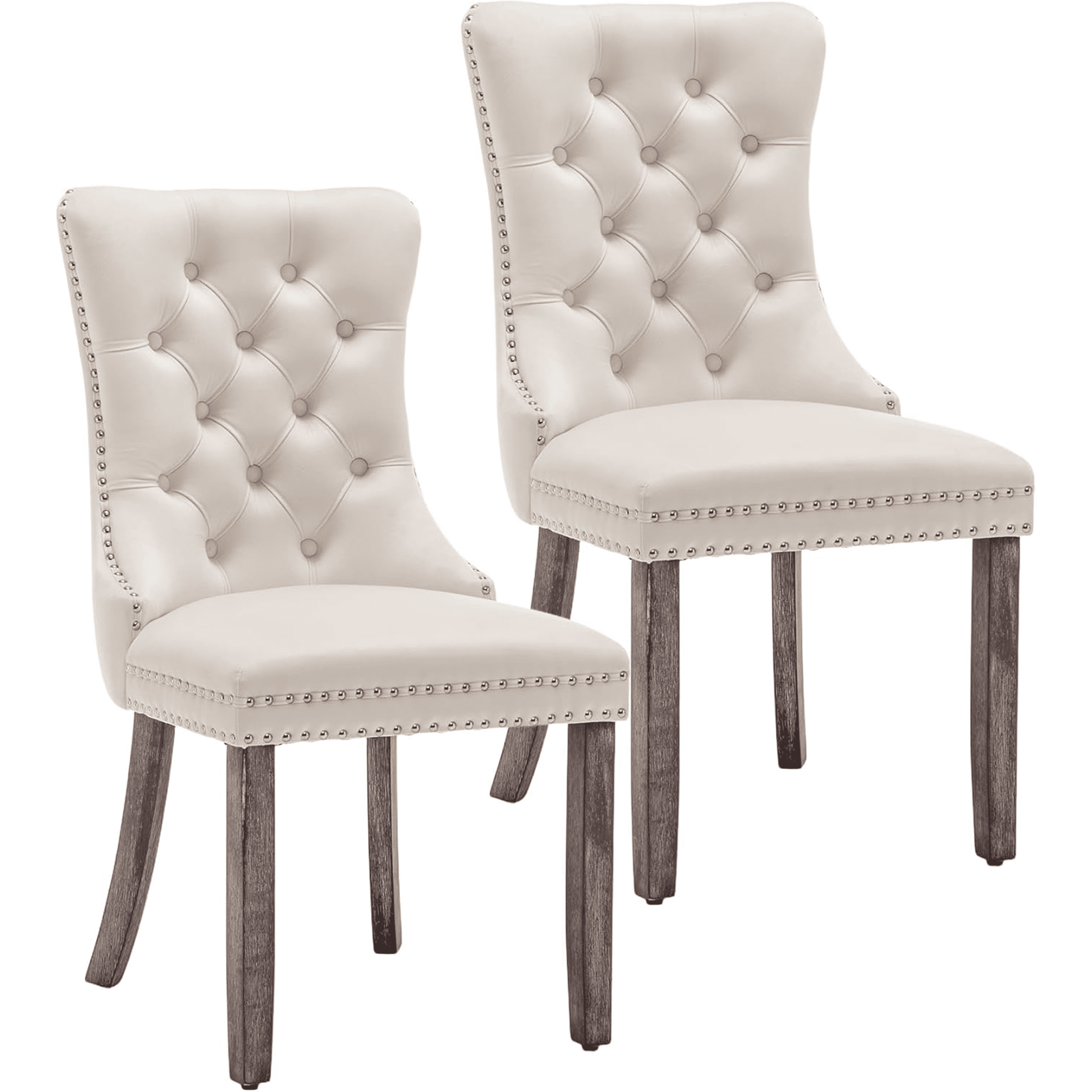 LegaHome Dining Chairs Set of 2, Velvet Upholstered Dining Chair with Nailhead Trim&Solid Wood Legs, Button Padded Dining Chairs Set for Kitchen Dining Room Living Room, Beige